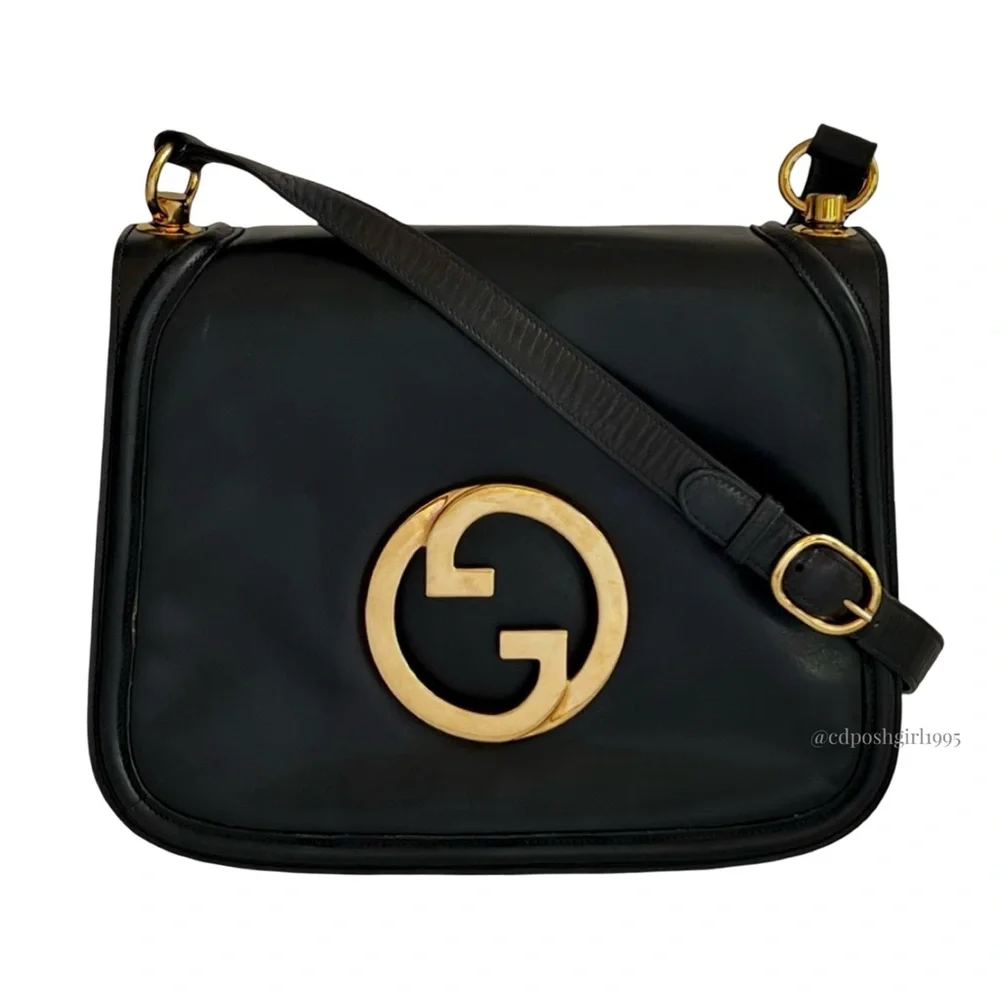 Vintage Gucci Blondie 1970s Black Leather Accordion Shoulder Bag Interlocking GG - Picture 15 of 16